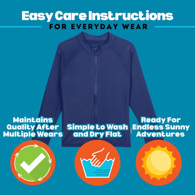 SwimZip UPF 50+ Long Sleeve Rash Guard for Boys and Girls - Baby, Toddler, Kids Navy Blue - Image 4